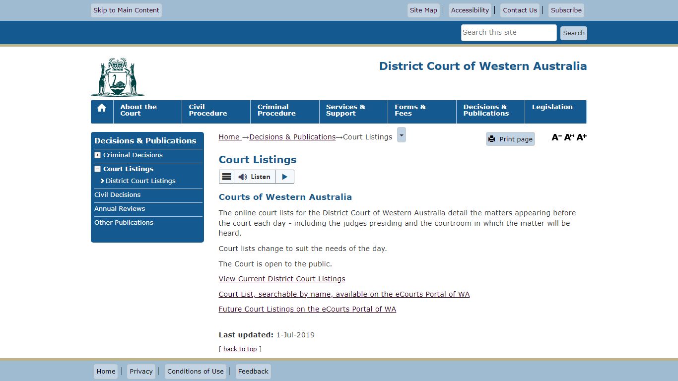 Court Listings - District Court